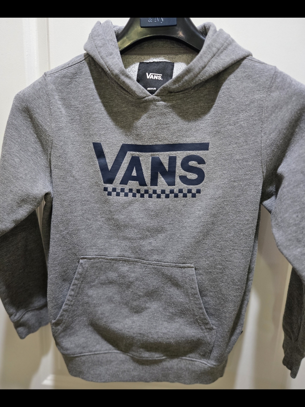 Vans Grey Medium Pullover Hoodie with Navy Logo